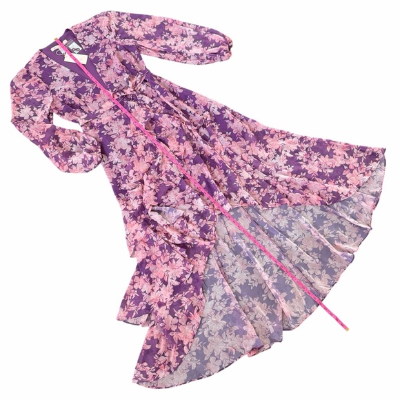 Hutch Floral Wrap Midi Dress XS Purple High Low Sadey Wedding Guest NWT - Picture 13 of 16